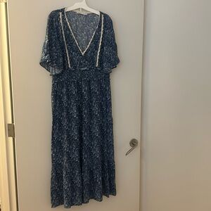 Zara Blue Floral Lace Trim Dress